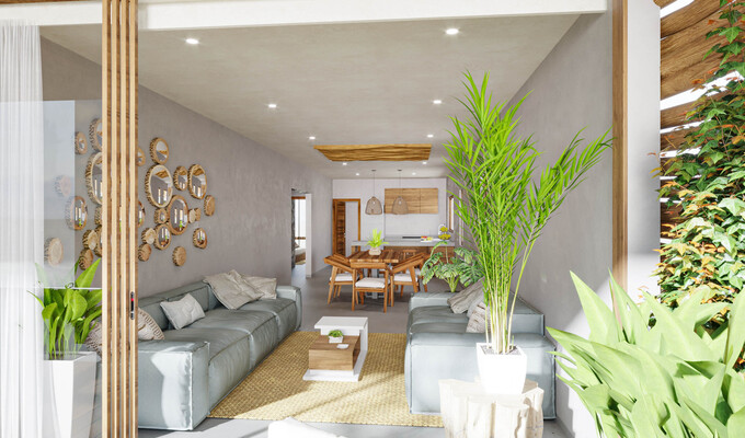 apartment's living room and kitchen