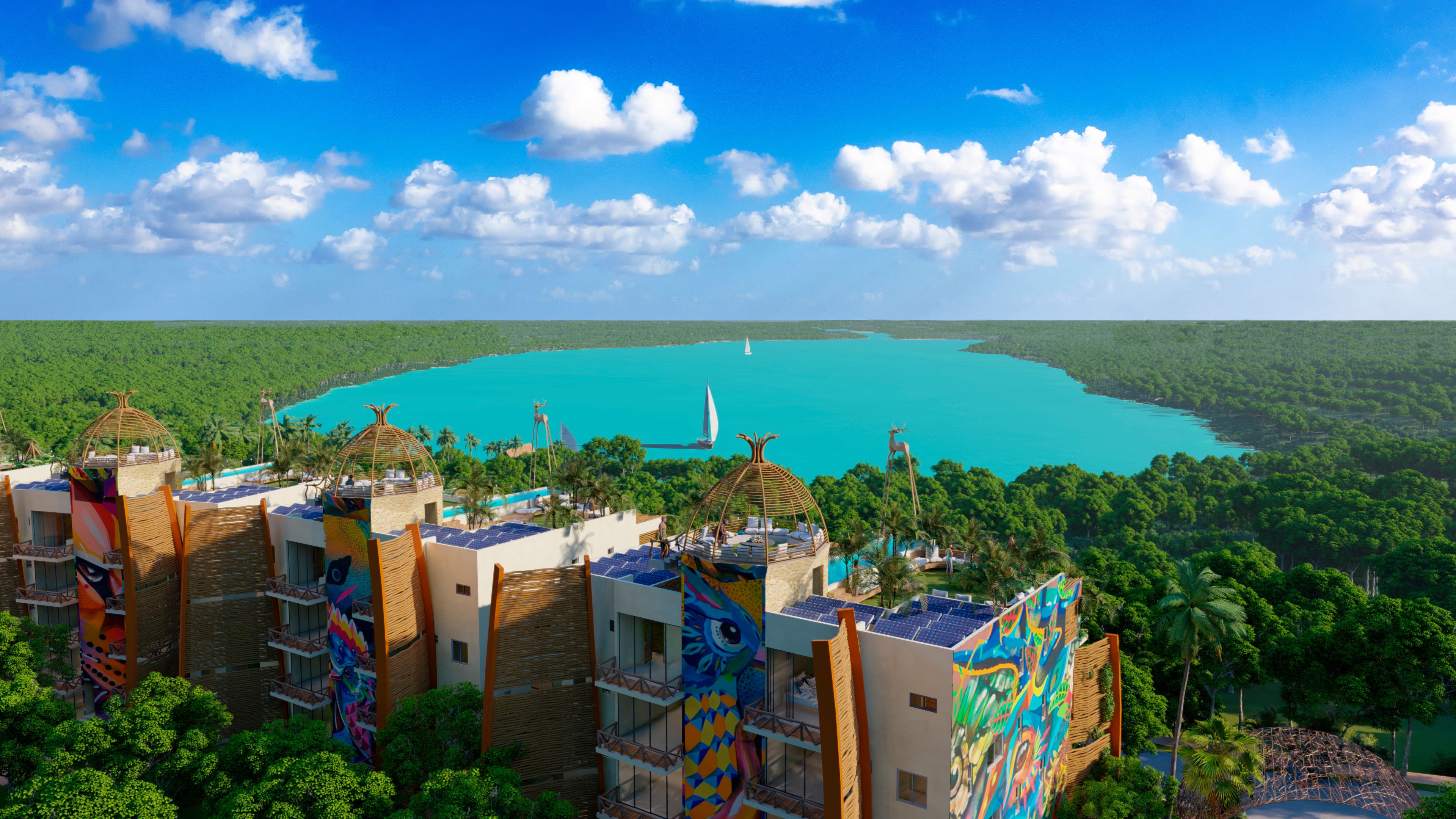 vista edificios a laguna bacalar